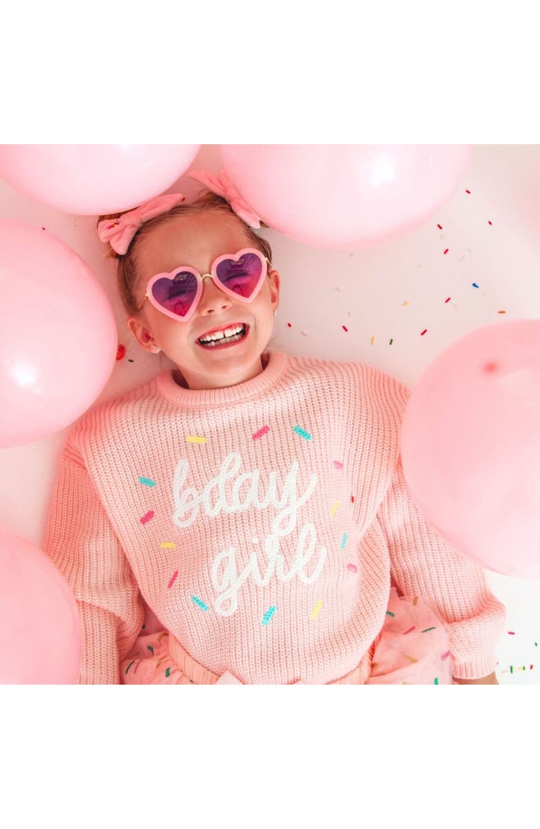 Sweet Wink Birthday Girl Sprinkle Knit Sweater, Alternate, color, Ballet Pink