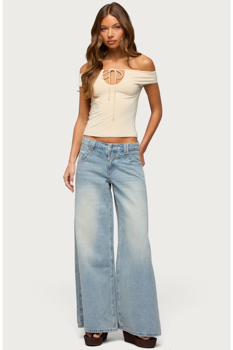 Stitched Low Rise Wide Leg Jeans, Alternate, color, BLUE-VINTAGE-WASHED
