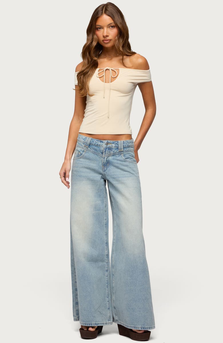 EDIKTED Stitched Low Rise Wide Leg Jeans, Alternate, color,