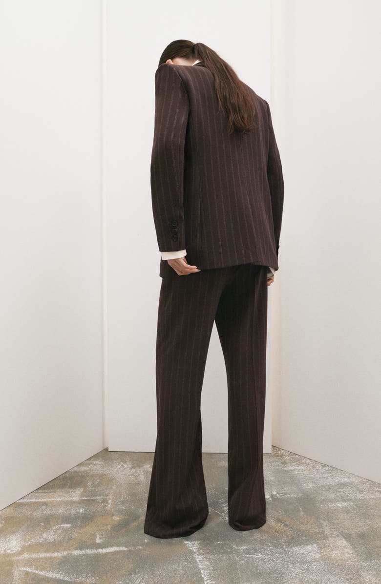 MANGO Pinstripe Pants, Alternate, color, Brown