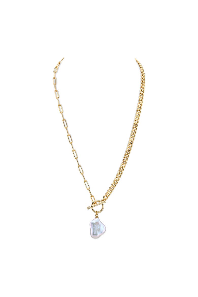 White Baroque Lenny Pearl Chain Necklace, Main, color, Yellow Gold Fill