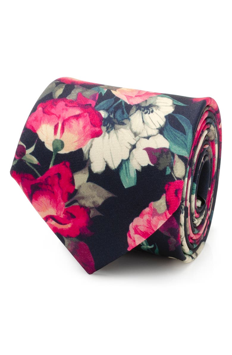 Cufflinks, Inc. Painted Floral Black Silk Tie, Alternate, color,