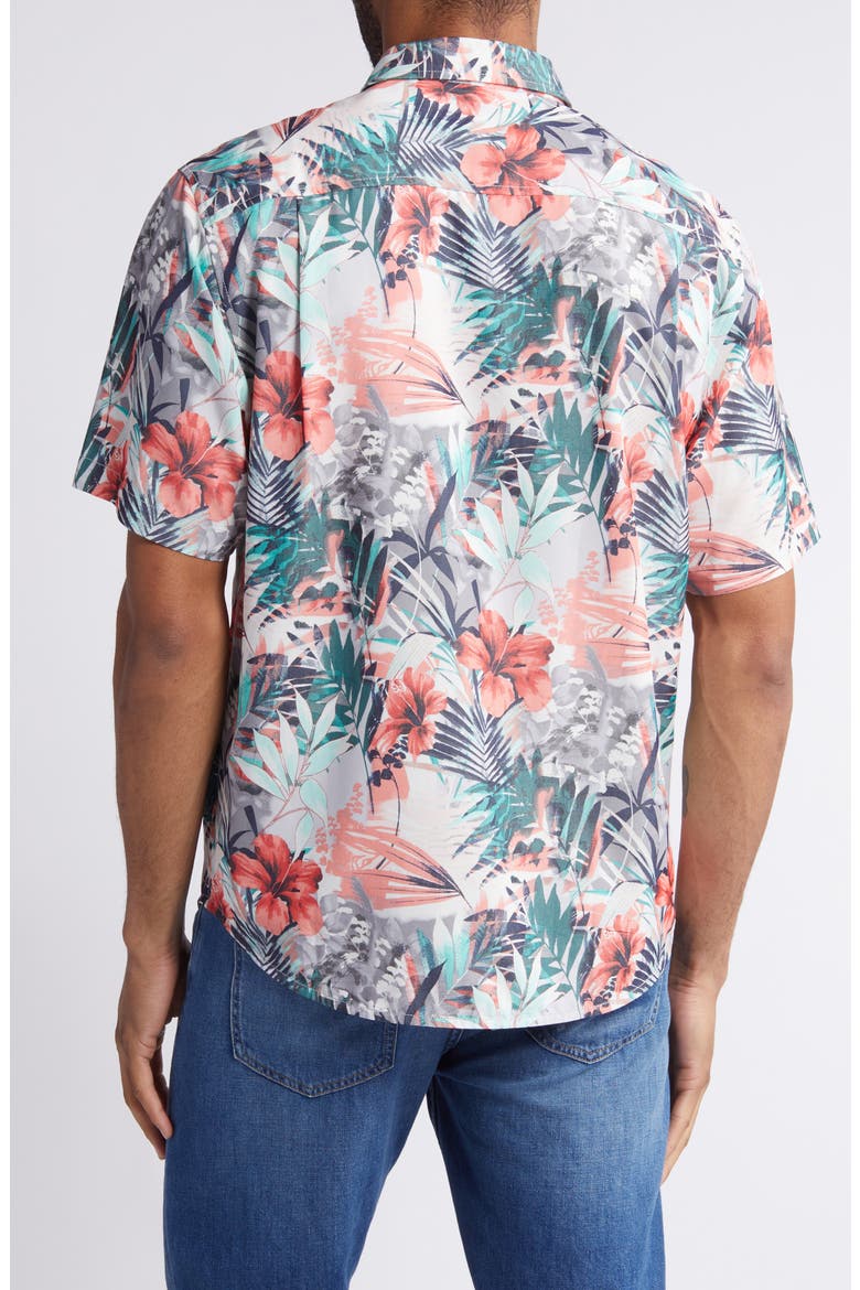 Mojito Bay Electric Blooms Short Sleeve Performance Button-Up Shirt, Alternate, color, SUMMER GREY