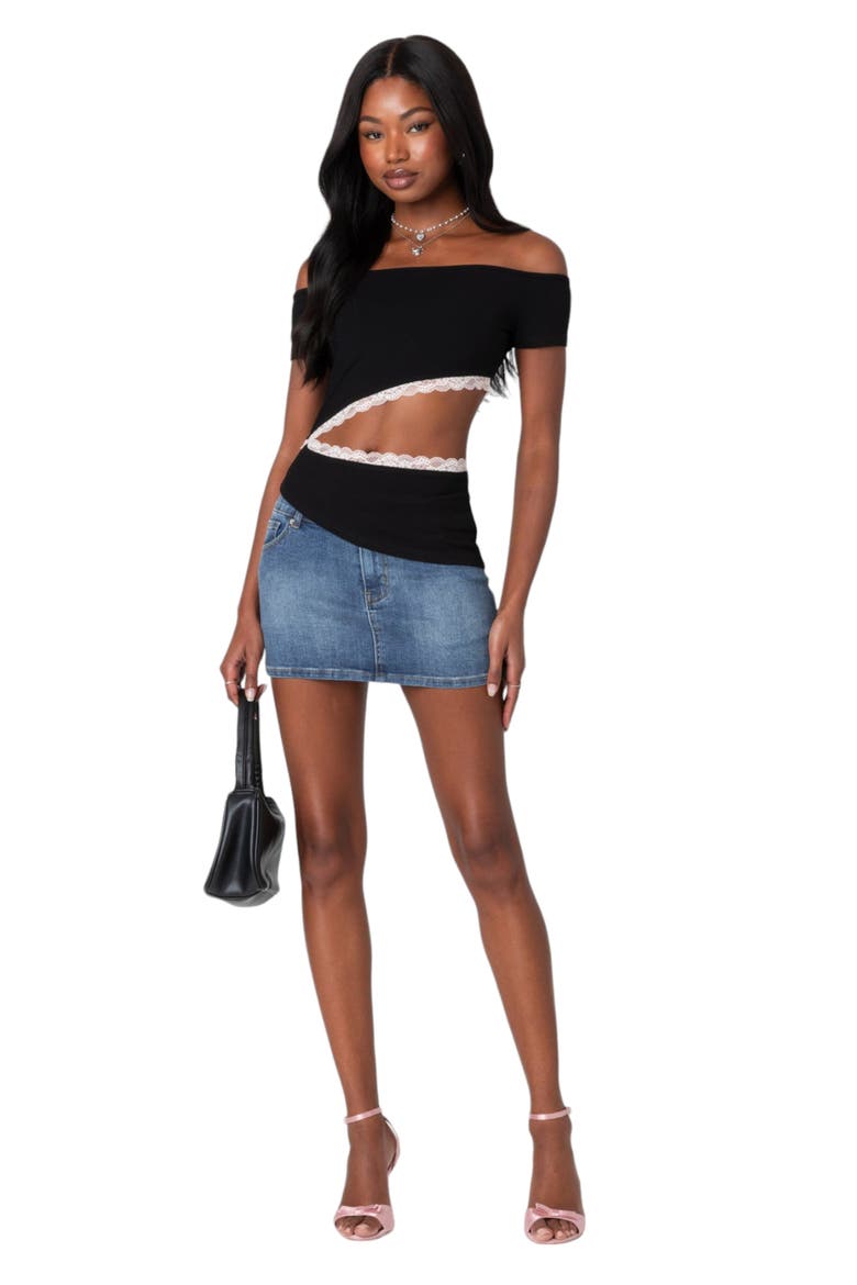 Annaise Off the Shoulder Cutout T-Shirt, Alternate, color, BLACK