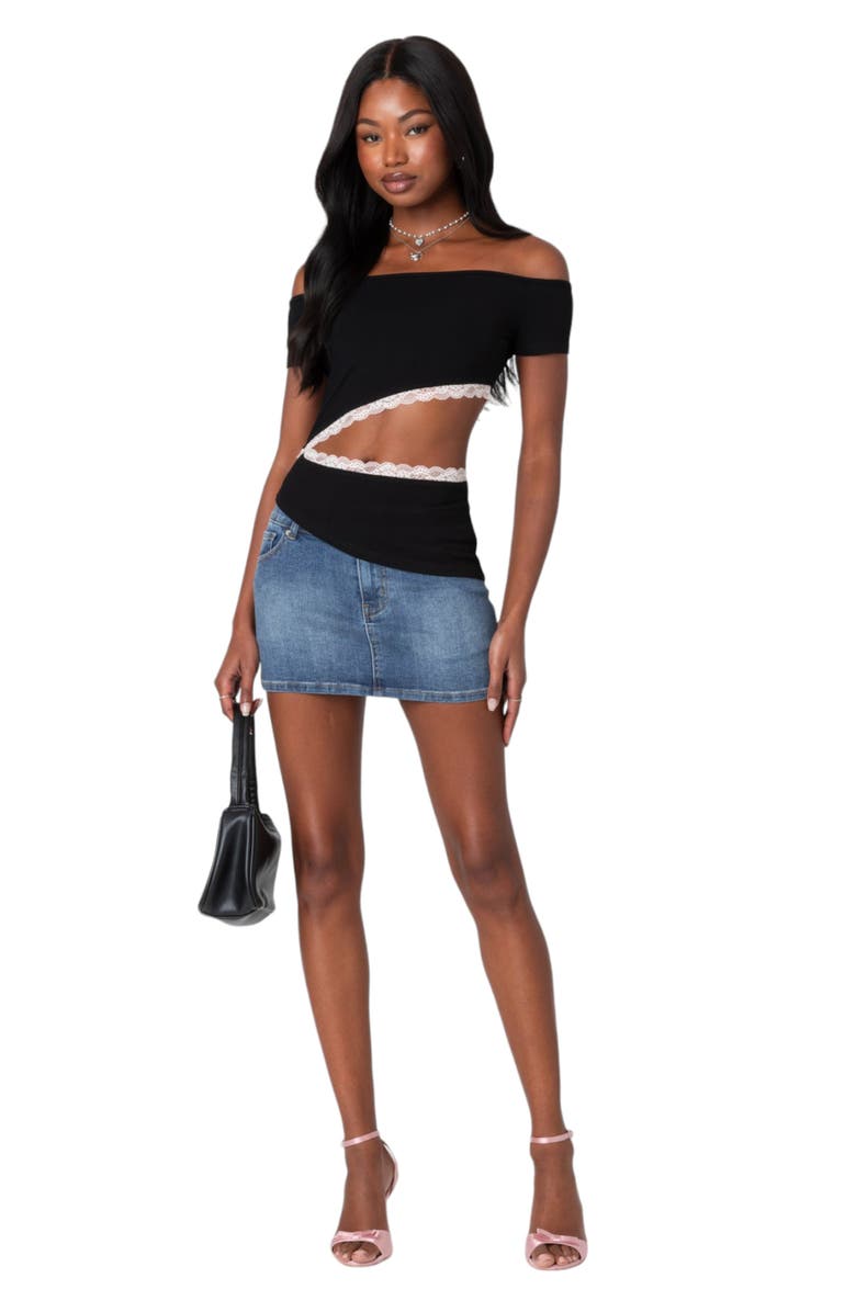 EDIKTED Annaise Off the Shoulder Cutout T-Shirt, Alternate, color, 