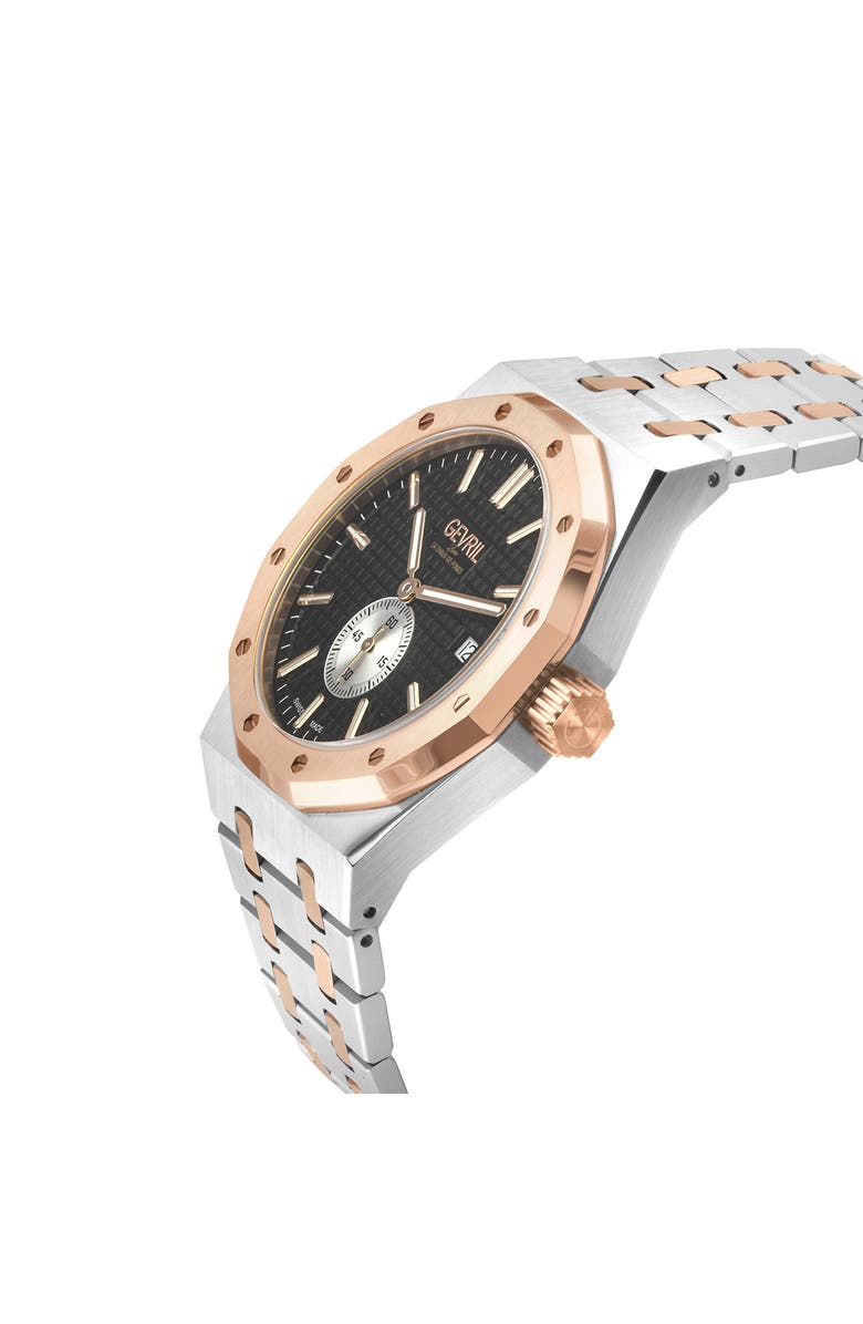GEVRIL Gotham Two-Tone Bracelet Strap Automatic Watch, 41mm, Alternate, color, Silver/ Rose Gold