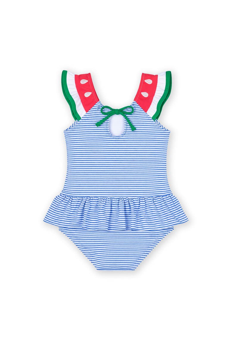 Seersucker Swimsuit with Watermelon, Alternate, color, Royal/White