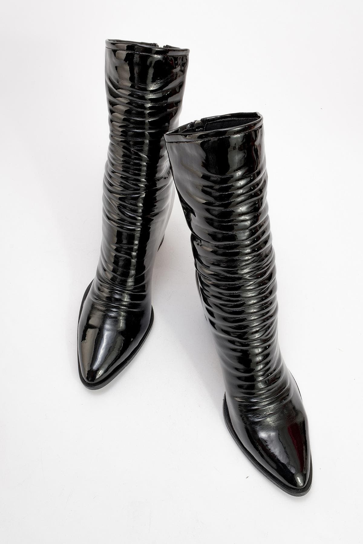Laval Back-Zip Block Heel Boot, Alternate, color, Black Patent Faux Leather