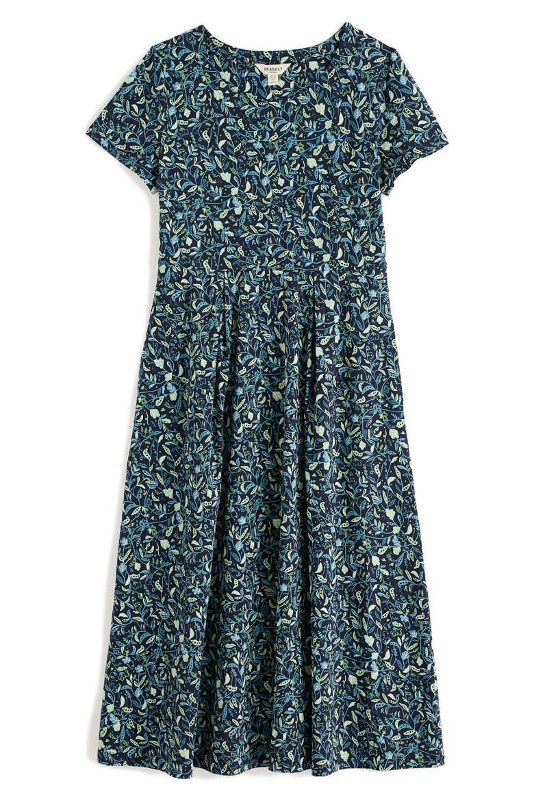 Veronica Print Stretch Organic Cotton Jersey Midi Dress, Alternate, color, GARDEN PEAS MARITIME