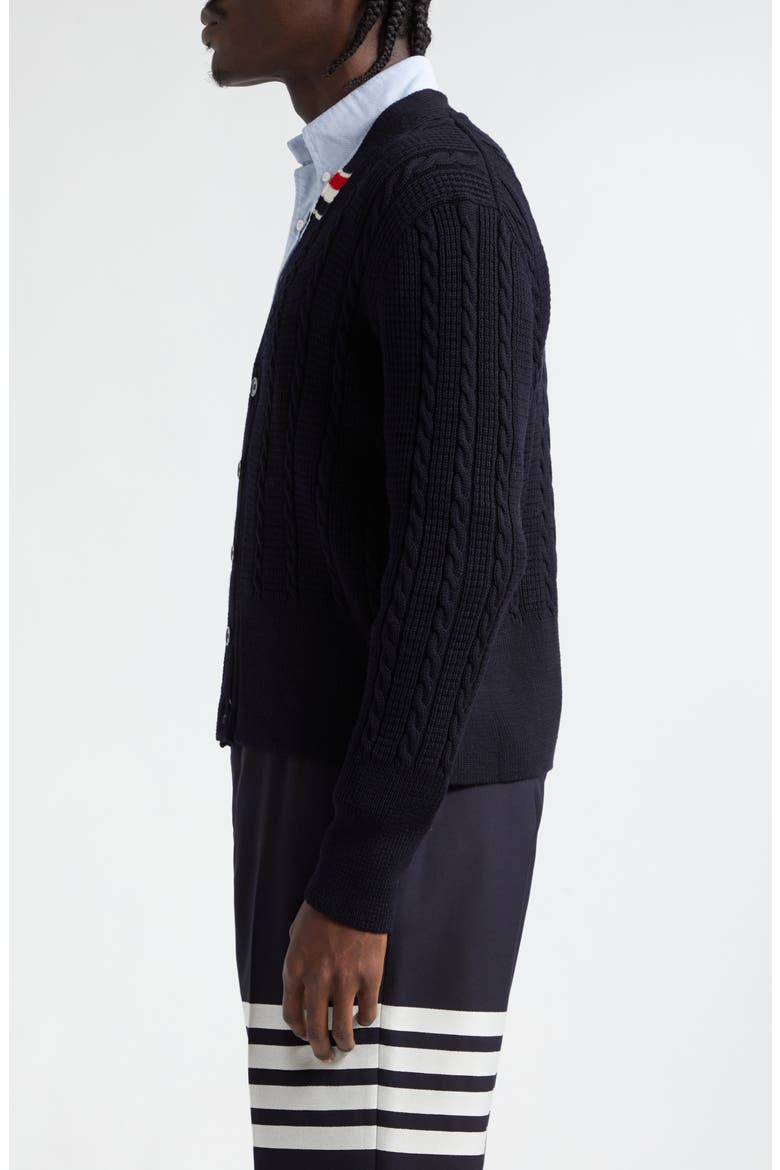 Virgin Wool Cable Stitch Cardigan, Alternate, color, NAVY