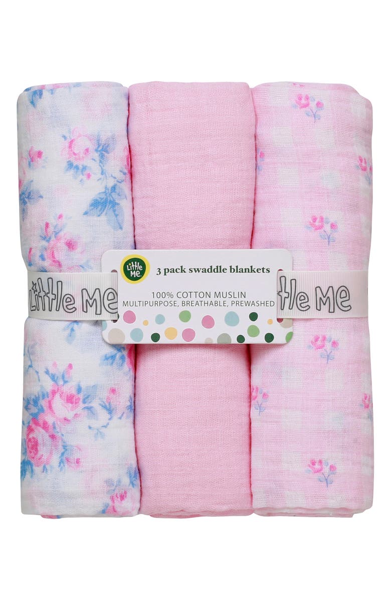 Little Me 3-Pack Cotton Muslin Swaddle Blankets, Alternate, color,