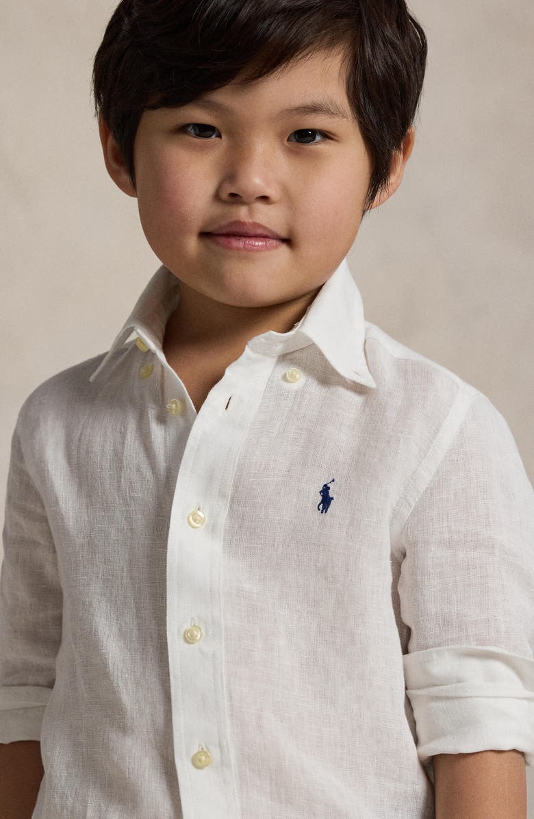 Polo Ralph Lauren Kids' Solid Linen Button-Down Oxford Shirt, Alternate, color, White