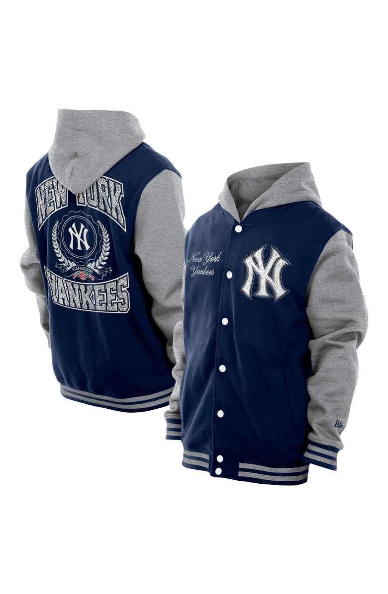 New Era Men's New Era Navy New York Yankees Throwback Prep Full-Snap Hoodie Jacket, Main, color, 