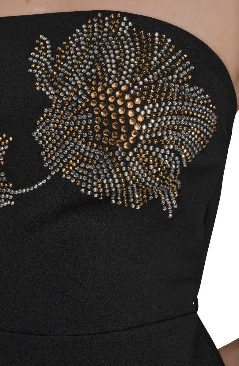 Donna Karan New York Placed Beaded Floral Strapless Gown, Alternate, color, Black Multi