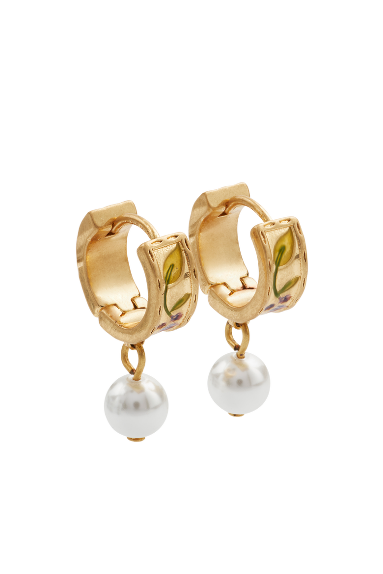 Blackberry Bramble Pearl Drop Gold Huggie Earrings, Alternate, color, Gold