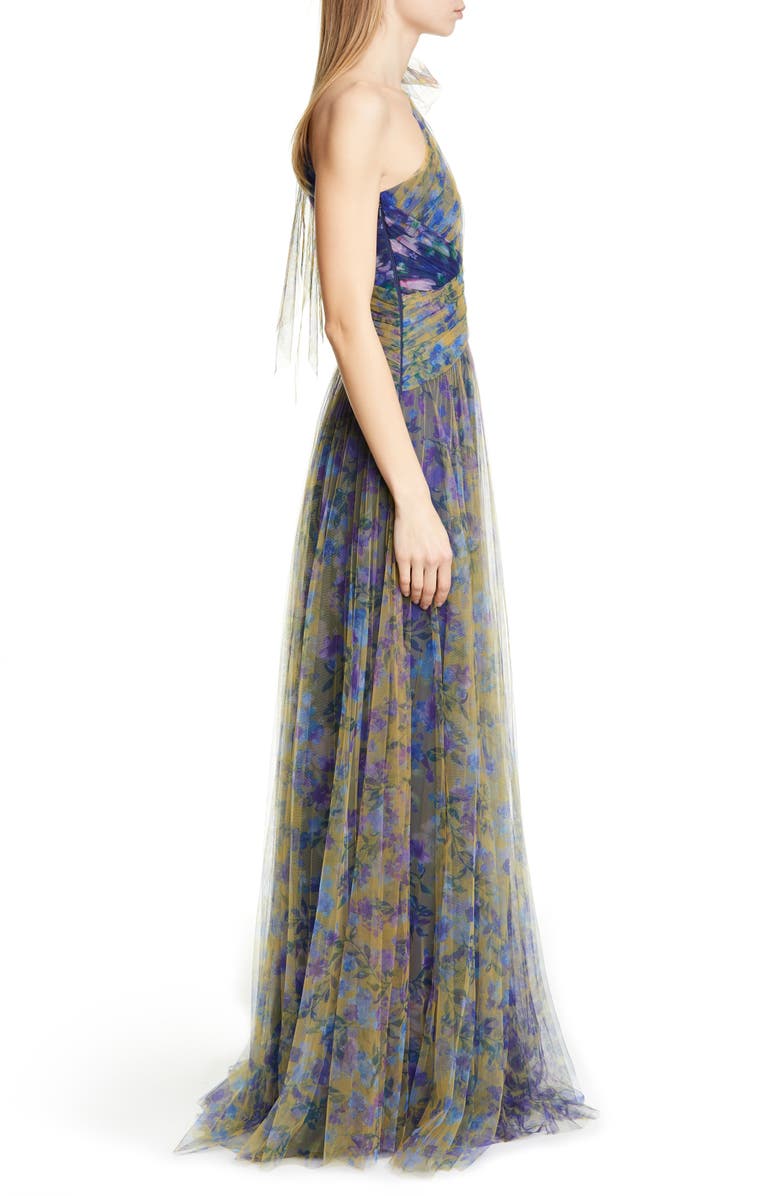 Marchesa Notte One-Shoulder Floral Tulle Gown, Alternate, color,
