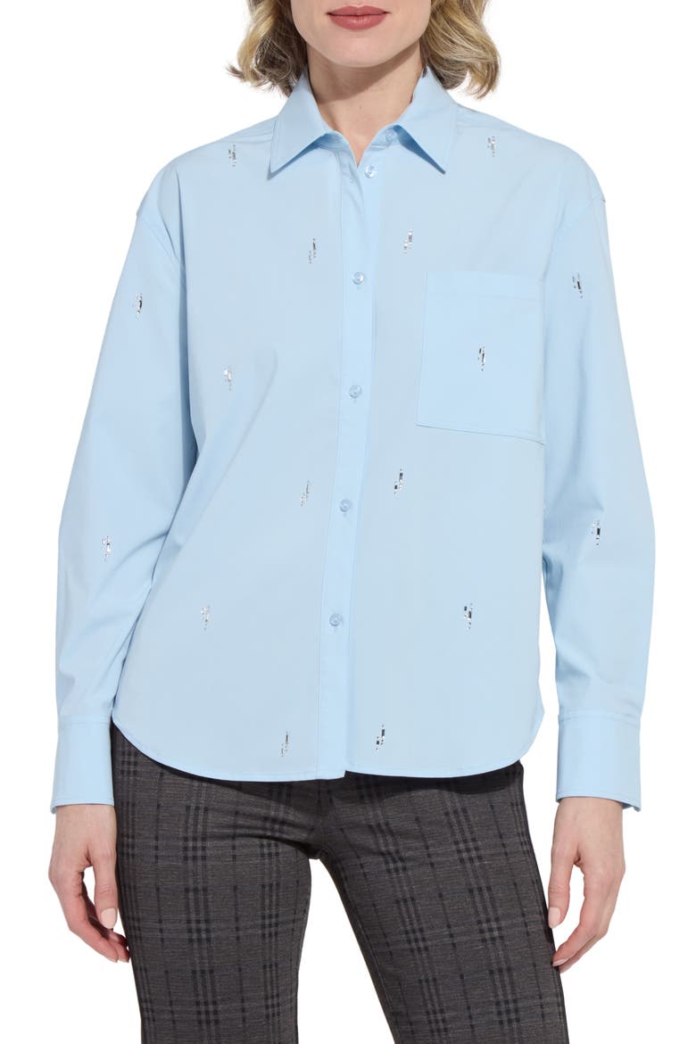 Skye Crystal Embellished Button-Up Shirt, Main, color, BLUE BELLE