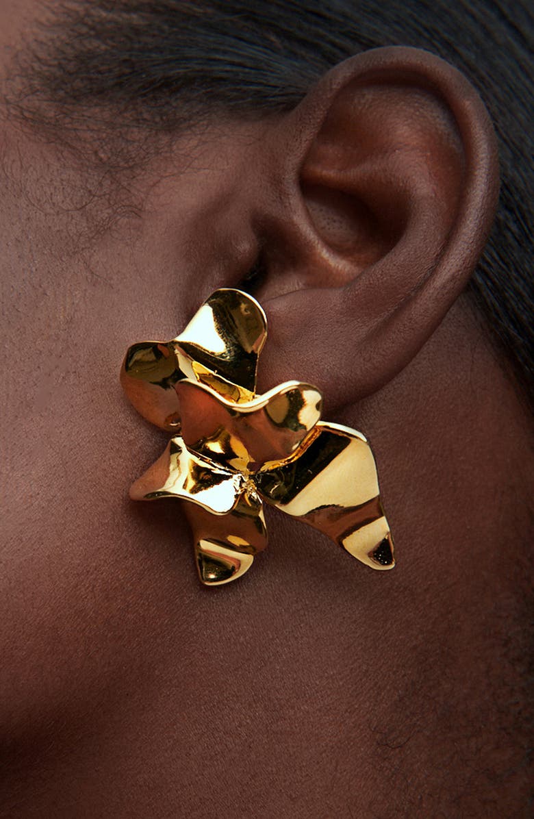 Sterling King Lotus Stud Earrings, Alternate, color, Gold