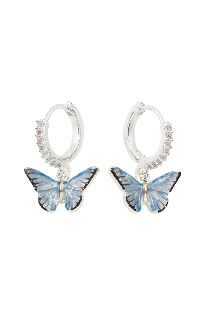 Fable England Blue Butterfly Earrings Silver, Main, color, Blue & Silver