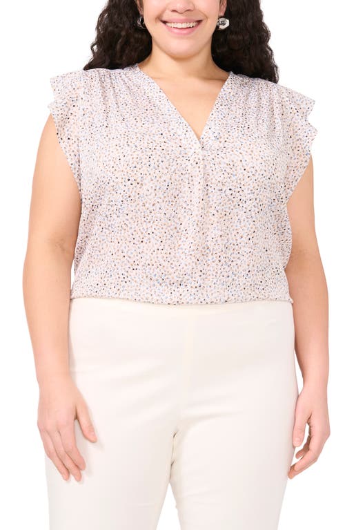 Vince Camuto Floral Ruffle Cap Sleeve Top In New Ivory