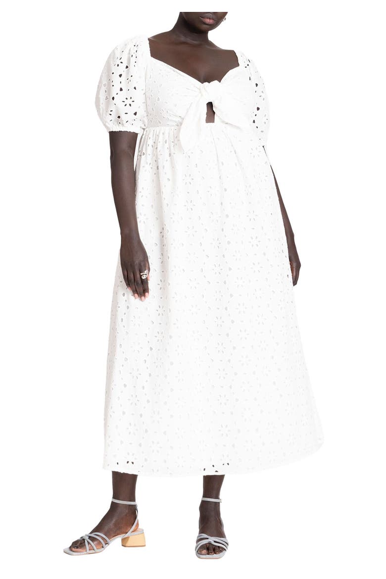 Eyelet Tie Front Maxi Dress, Main, color, SOFT WHITE