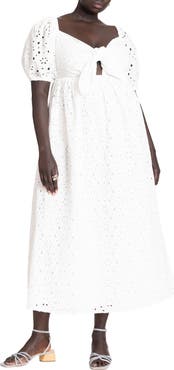ELOQUII Eyelet Tie Front Maxi Dress