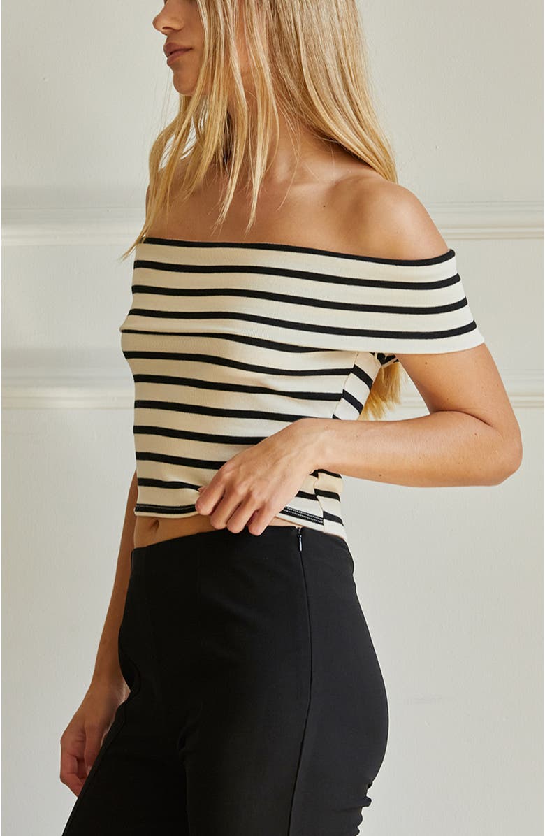 CRESCENT Stripe Off Shoulder Knit Top, Alternate, color, Cream/Black