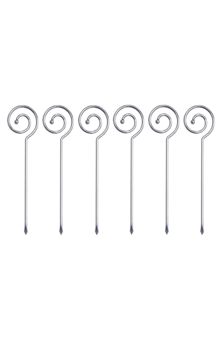 PRODYNE Spiral Stainless Steel Martini Picks, Set of 6, Main, color, Silver