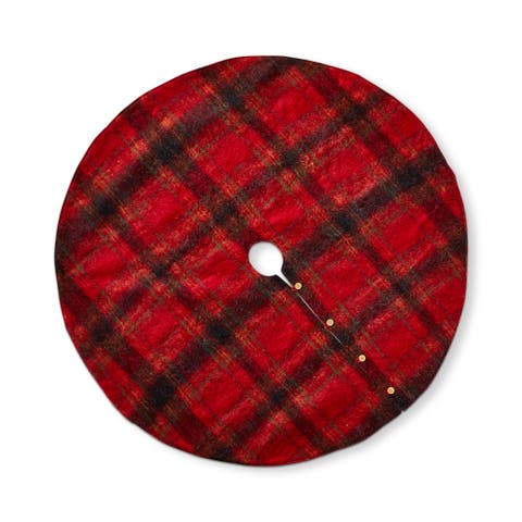 Wooly Plaid Christmas Tree Skirt Red Multi Cozy Holiday Decor
