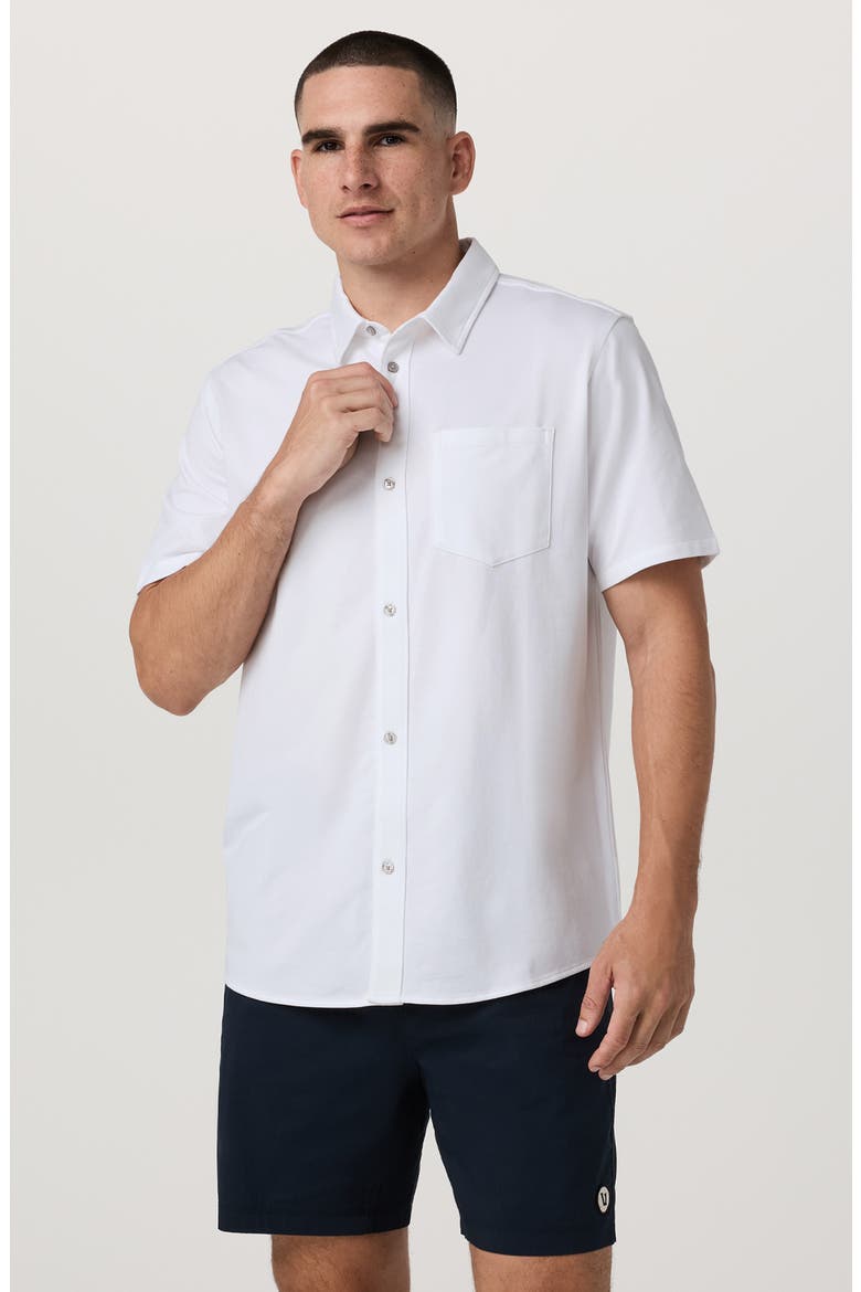 Oxford Knit Short Sleeve Button-Up Shirt, Alternate, color, WHITE