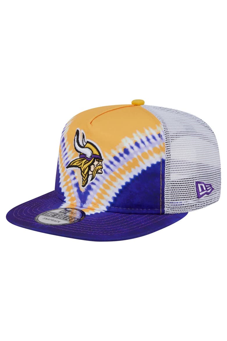 Men's New Era Gold/Purple Minnesota Vikings Throwback Dye Golfer Snapback Hat, Main, color, Gold