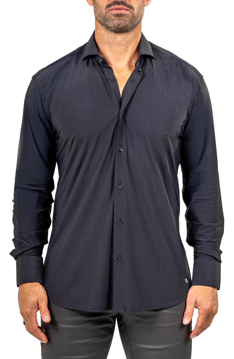 Maceoo Eins Shaped Fit Marthy3013 Black Knit Button-Up Shirt, Main, color, Black