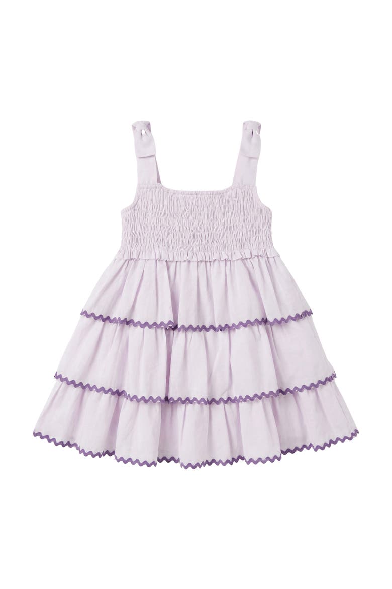 Kids' Smocked Bodice Tiered Cotton Party Dress, Alternate, color, PINK/ LILAC