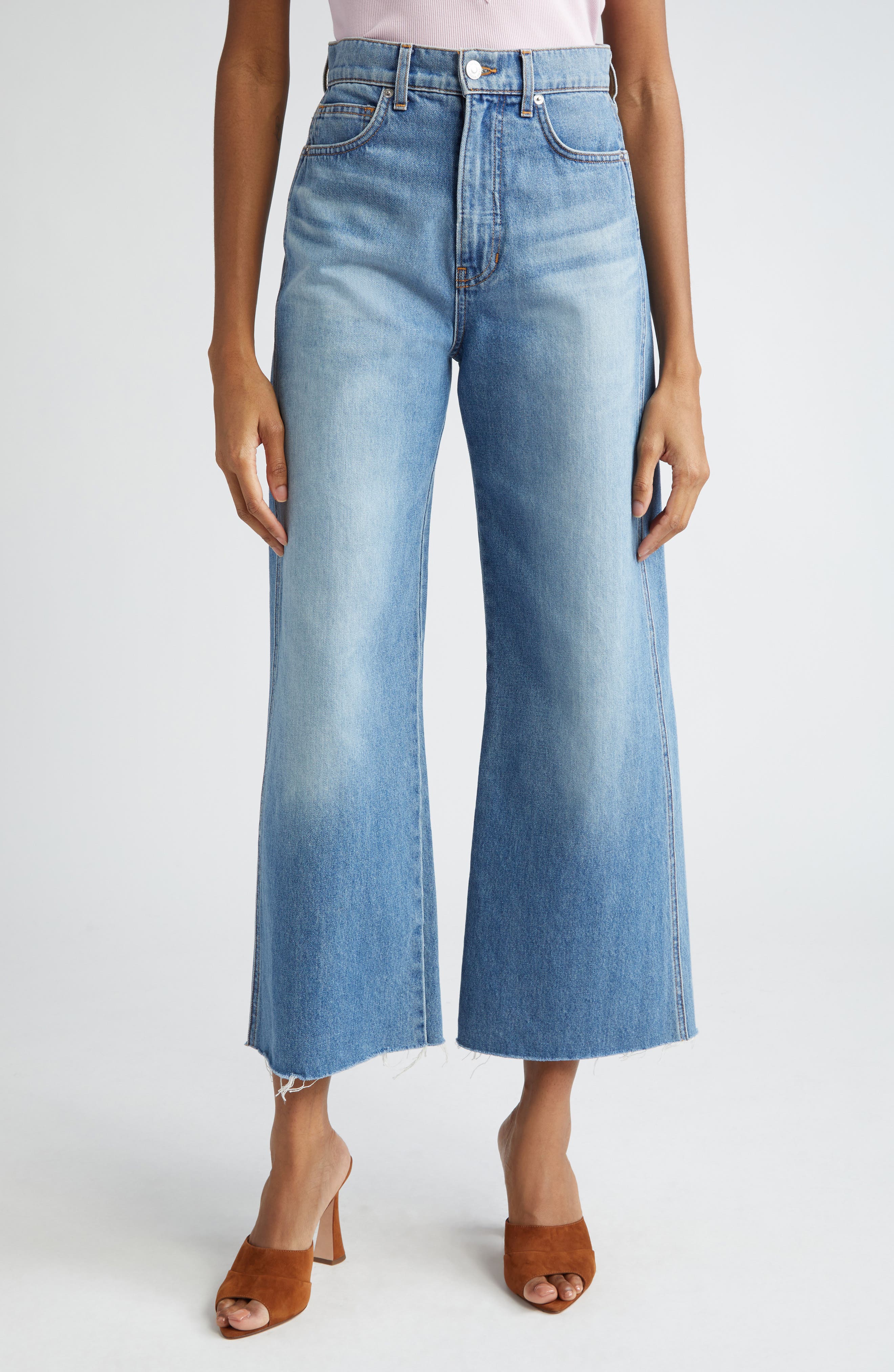 Veronica Beard Taylor Raw Hem High Waist Crop Wide Leg Jeans