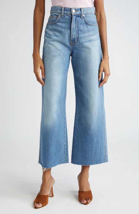 Veronica Beard Taylor Raw Hem High Waist Crop Wide Leg Jeans