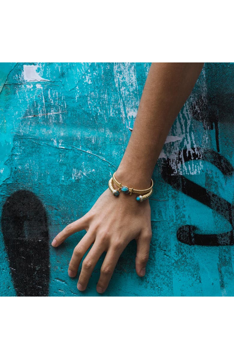 LuvMyJewelry Golden Rays Design Yellow Gold Plated Silver Turquoise Gemstone Diamond Women Cuff, Alternate, color, 