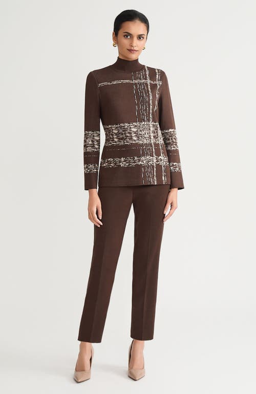 Ming Wang Stripe Jacquard Mock Neck Knit Tunic In Gold