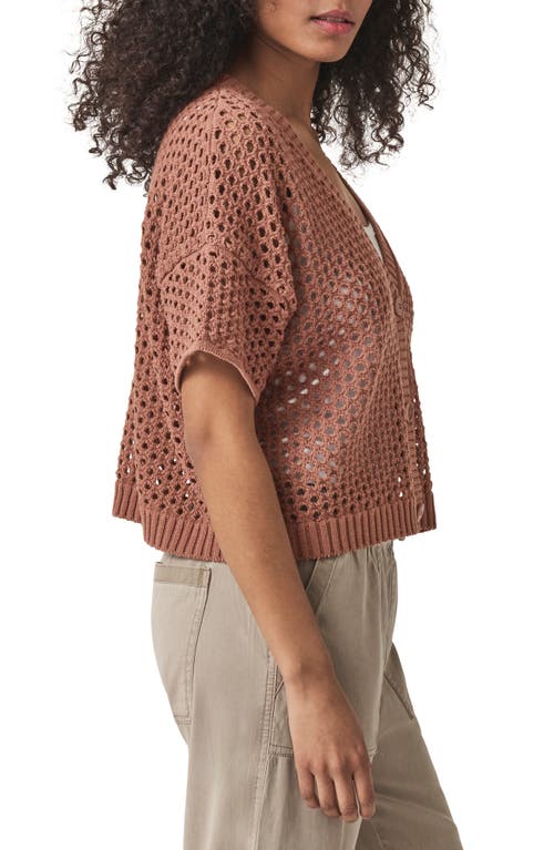 Splendid Nova Short Sleeve Cotton Pointelle Cardigan In Brown