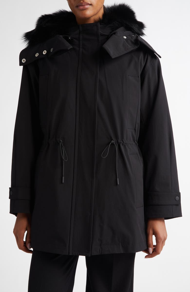 Proenza Schouler Wilder Shearling Lined Stretch Nylon Parka, Main, color, Black