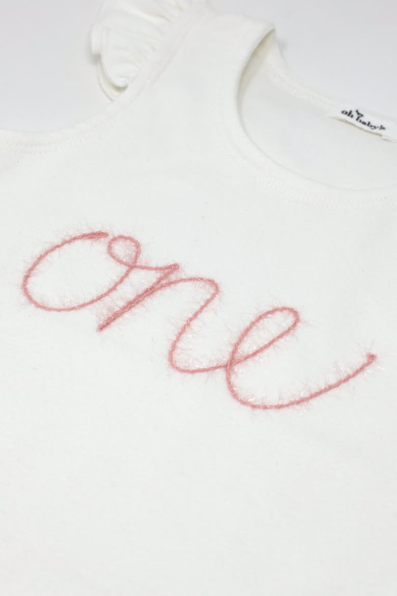 "one" Pink Embroidered Cotton Baby Rib Flutter Sleeve Tank, Alternate, color, Cream