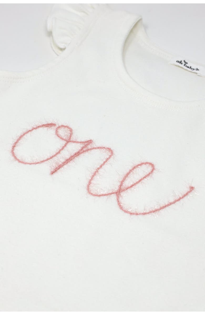 oh baby! "one" Pink Embroidered Cotton Baby Rib Flutter Sleeve Tank, Alternate, color, Cream