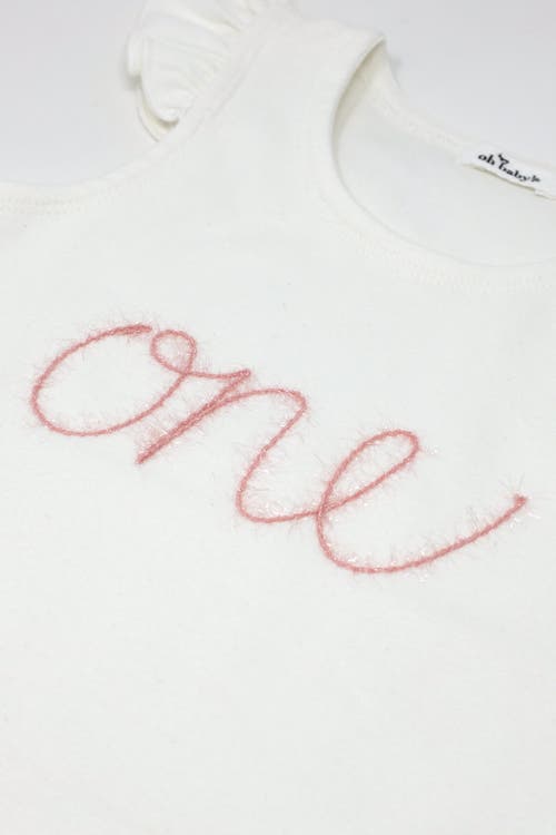 OH BABY OH BABY! "ONE" PINK EMBROIDERED COTTON BABY RIB FLUTTER SLEEVE TANK