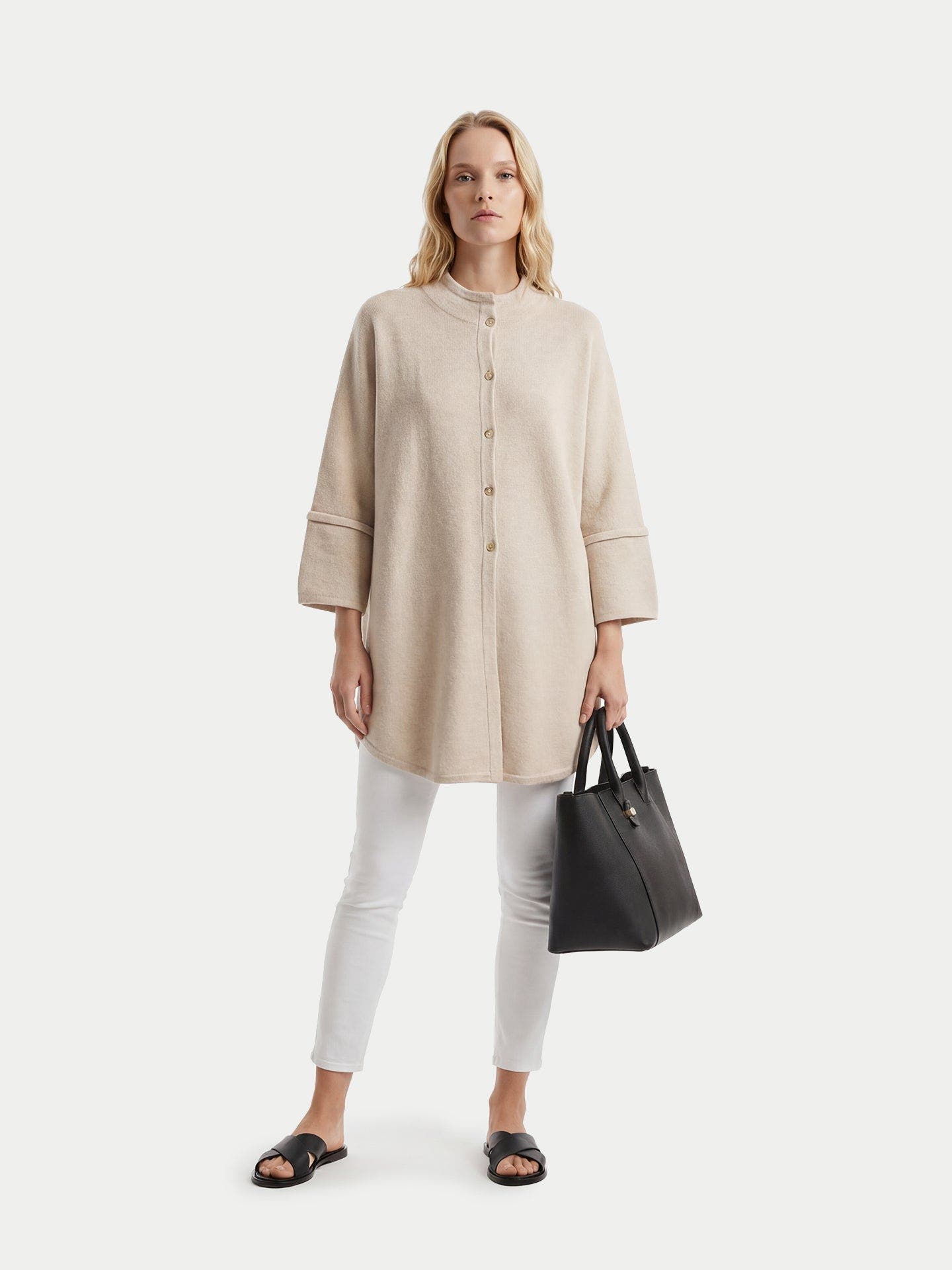 Cashmere Button-Front Poncho - image 4