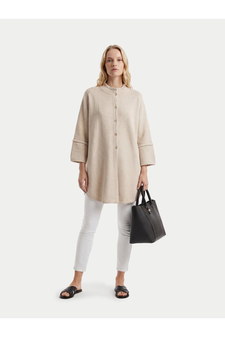 Cashmere Button-Front Poncho, Alternate, color, beige