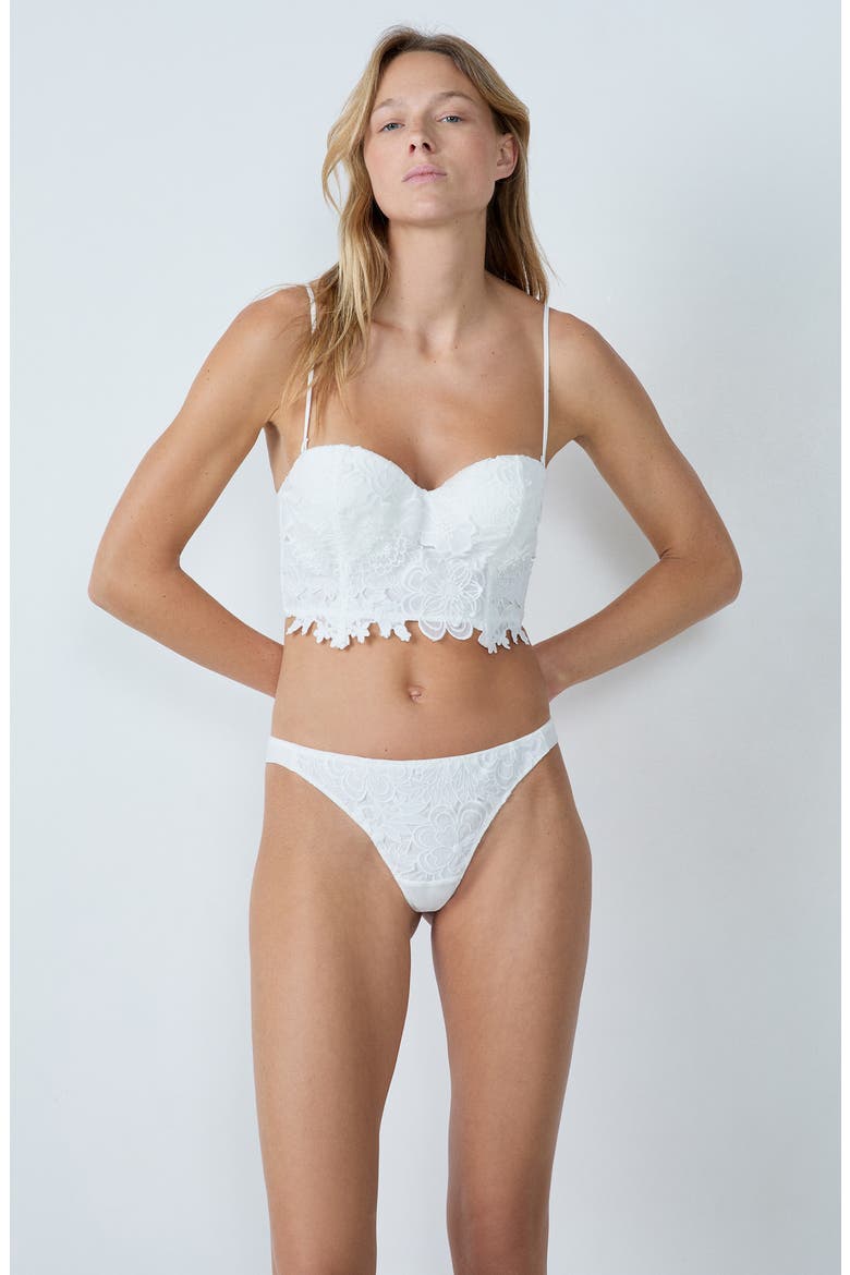 Promesse Embroidered Tanga Thong, Alternate, color, ECRU