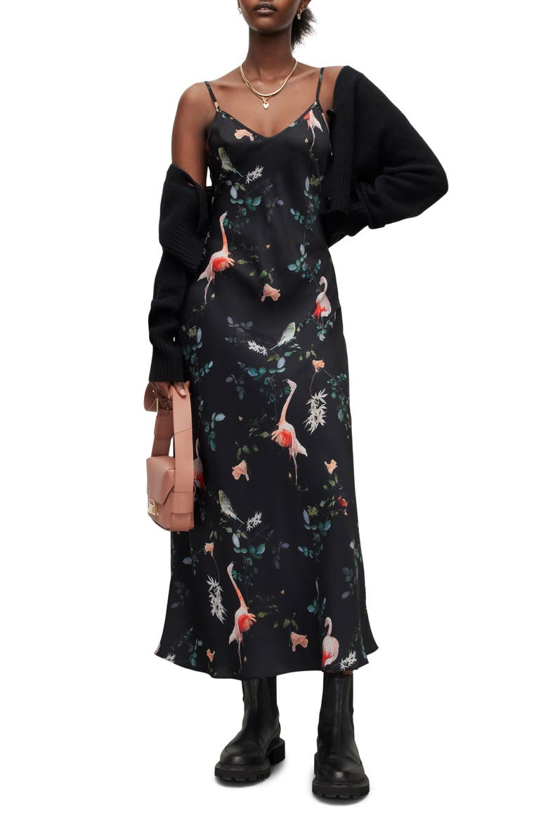 Bryony Fabia Midi Slipdress, Alternate, color, BLACK