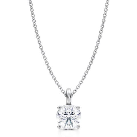Round Solitaire Lab Diamond Pendant Necklace 14K Yellow Gold