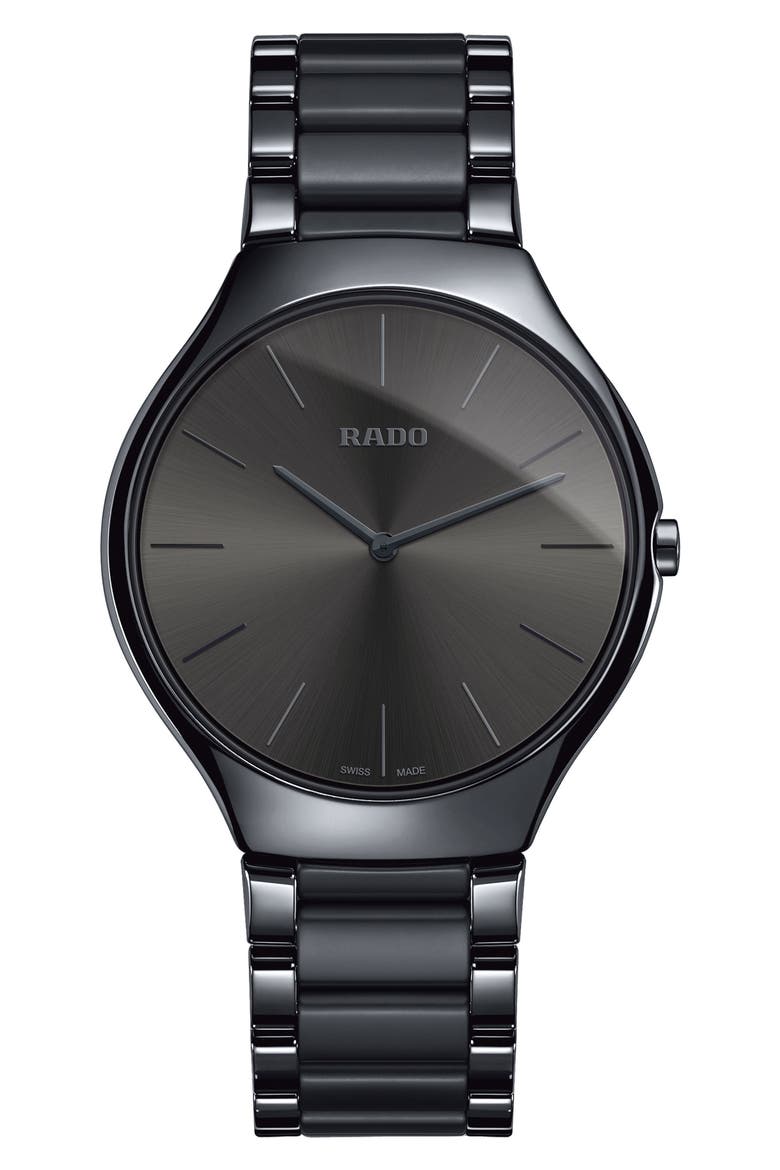 True Thinline Ceramic Bracelet Watch, 39mm, Main, color, BLACK