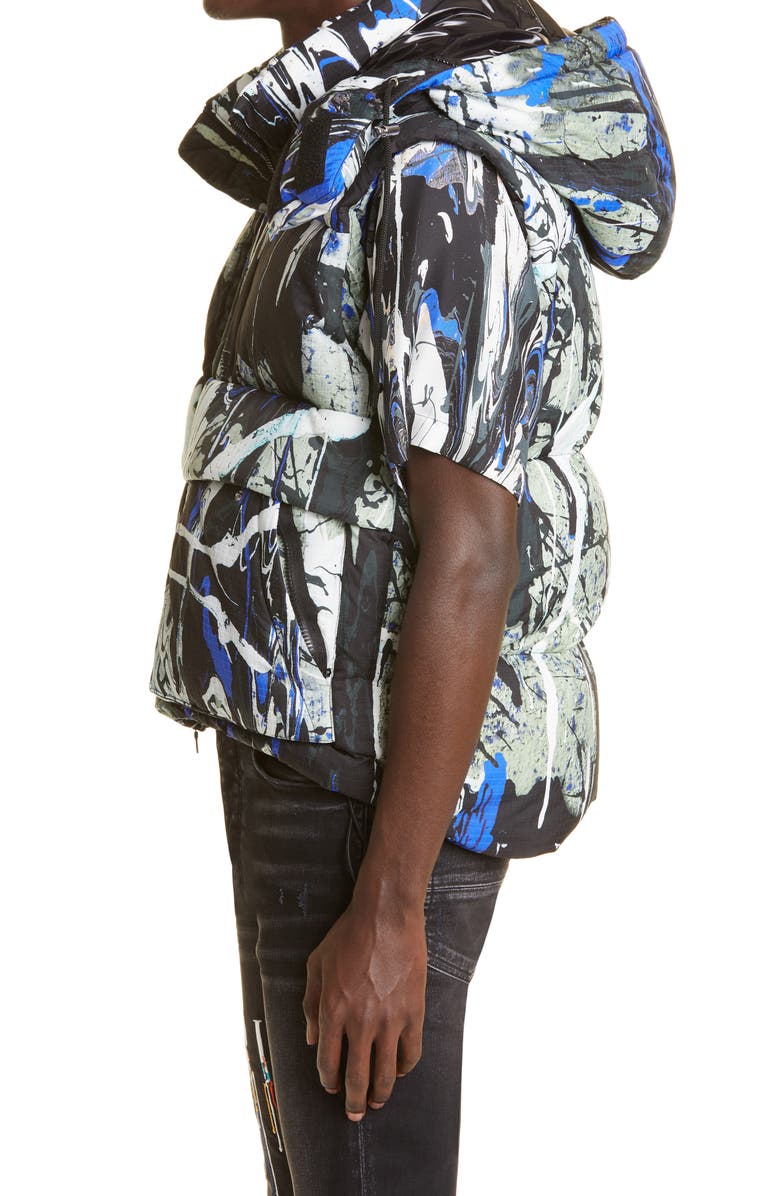 AMIRI Paint Splatter Hooded Down Puffer Vest, Alternate, color, 