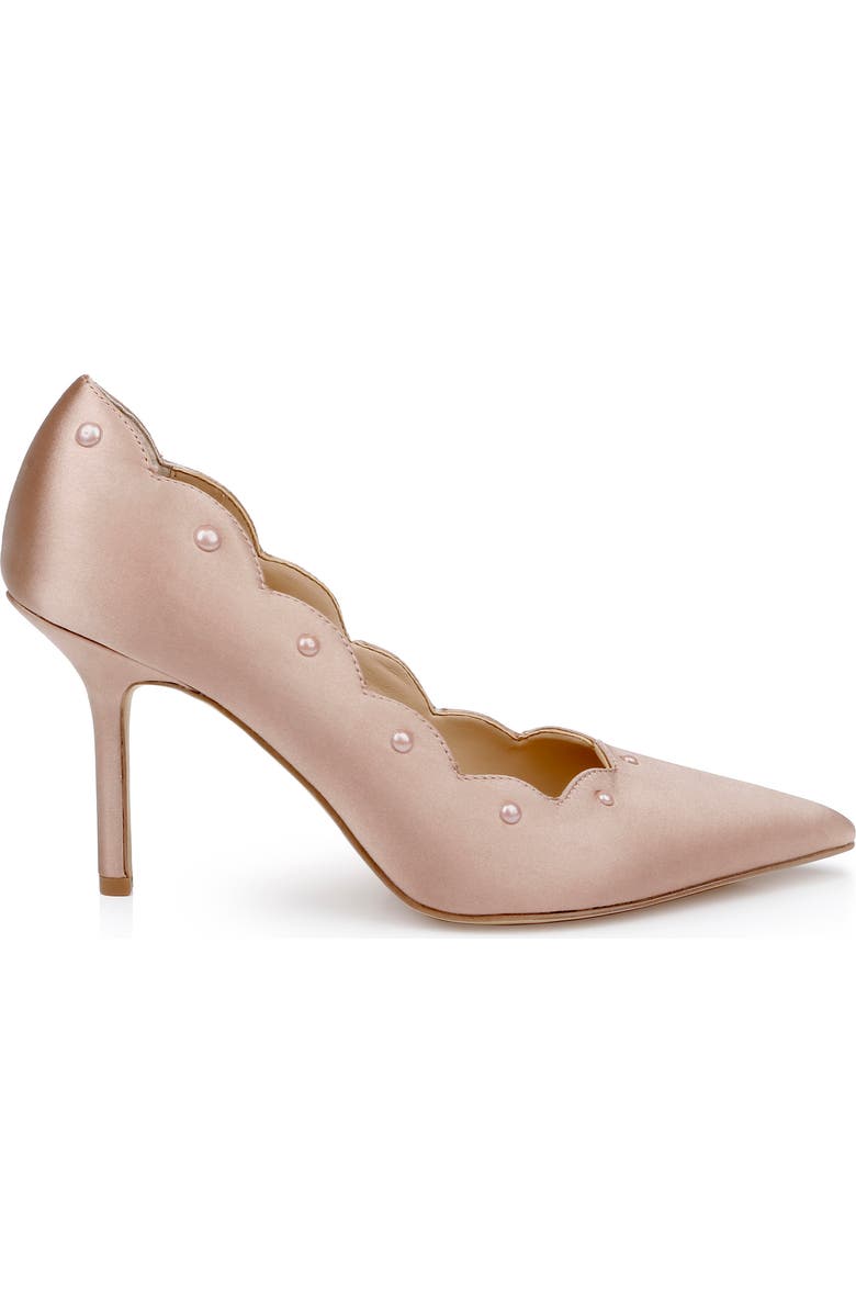 Jewel Badgley Mischka Eleni Pointed Toe Pump, Alternate, color, Beige Satin